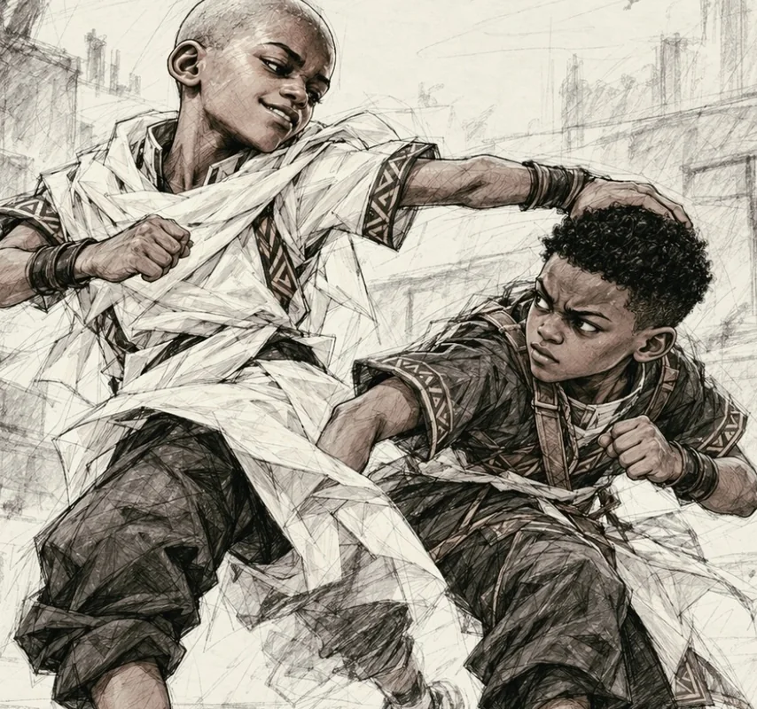 Young Tuti and Konzo in a playful sparring moment