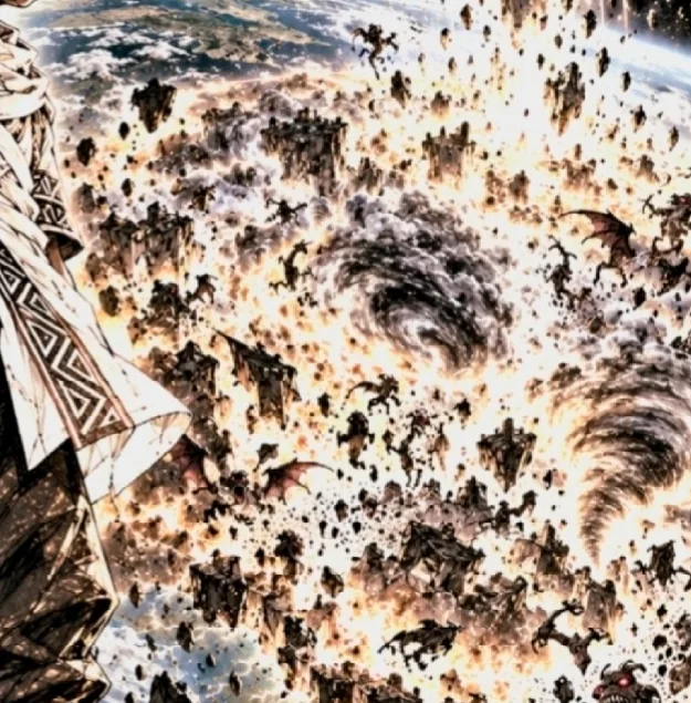 A spoiler-safe glimpse of a vast luminous sky and unfamiliar cosmic forces
